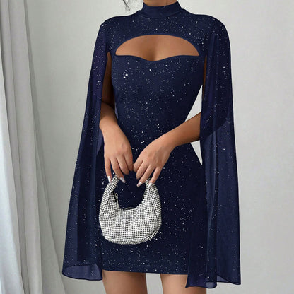 Amelise - Chiffon Cape Cocktail Dress