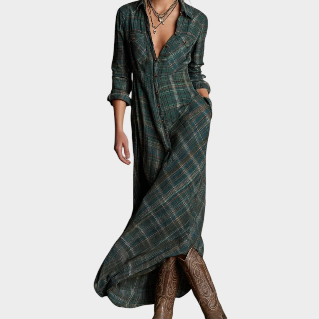 Angelita - Checkered Maxi Shirt Dress