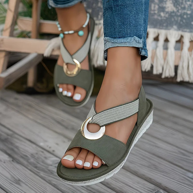 Aurene - Gold-Ring Cross-Strap Sandals