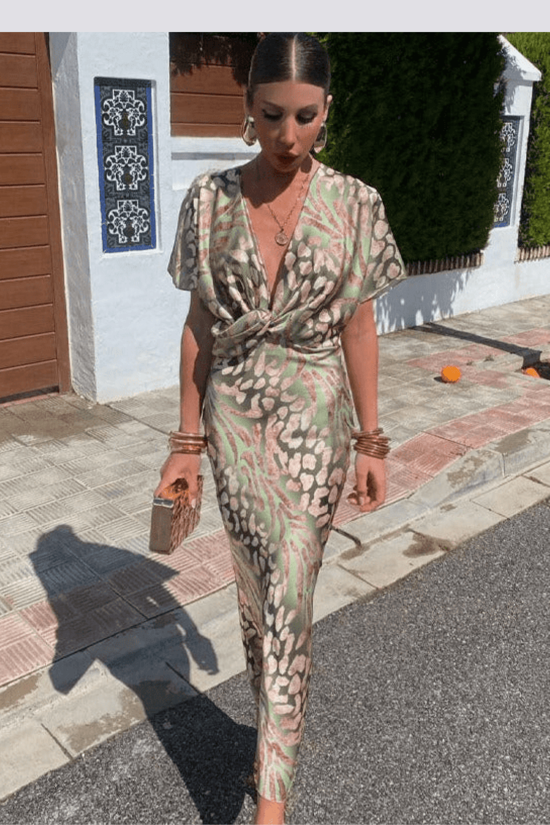 Isola - Olive V-Neck Maxi Dress