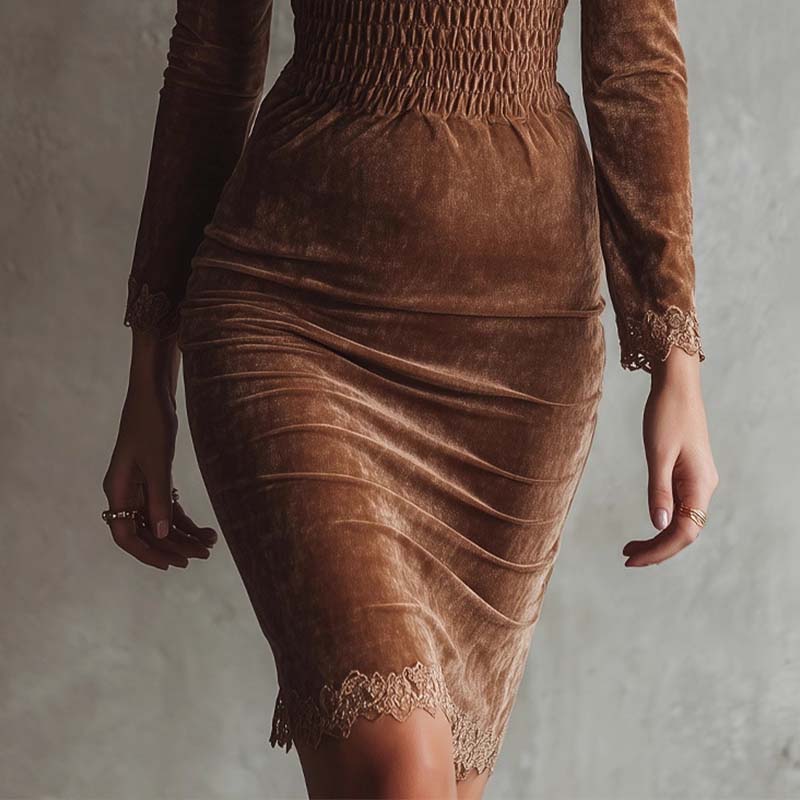 Aurette - Lace-Trim Fitted Dress
