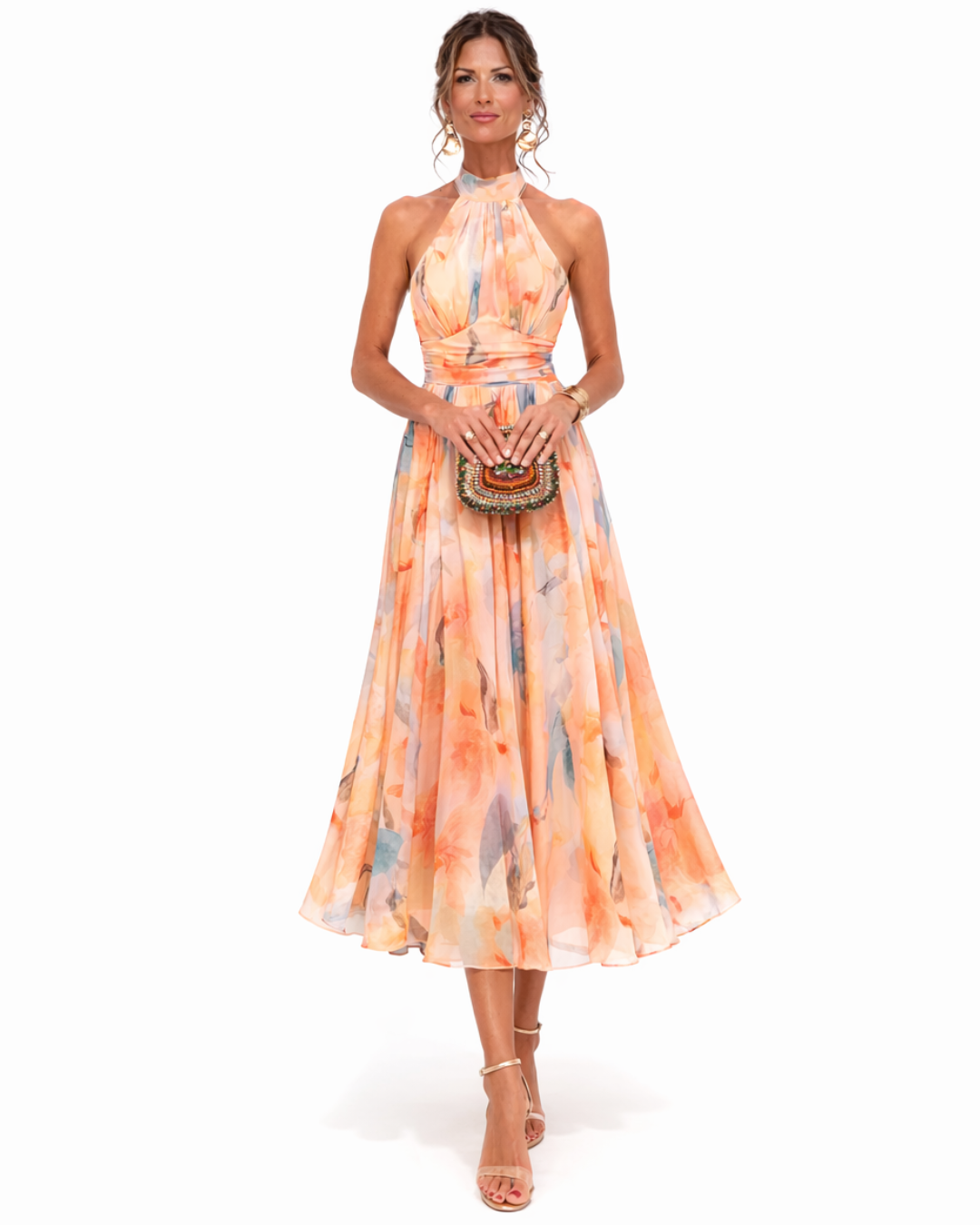 Aurora - Watercolor Halter Maxi Dress