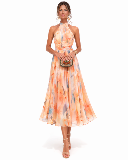 Aurora - Watercolor Halter Maxi Dress