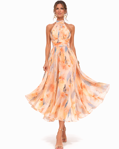 Aurora - Watercolor Halter Maxi Dress