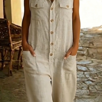 Ava - Linen-Blend Hooded Jumpsuit