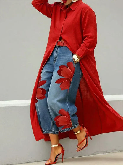 Belora - Embroidered Shirt and Wide-Leg Jeans