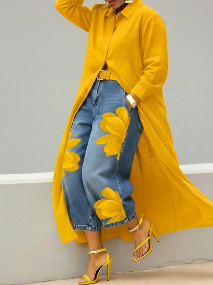 Belora - Embroidered Shirt and Wide-Leg Jeans