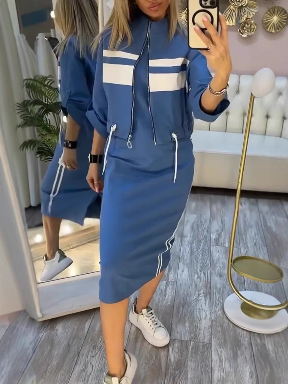 Beverly - Striped Bomber Skirt Set