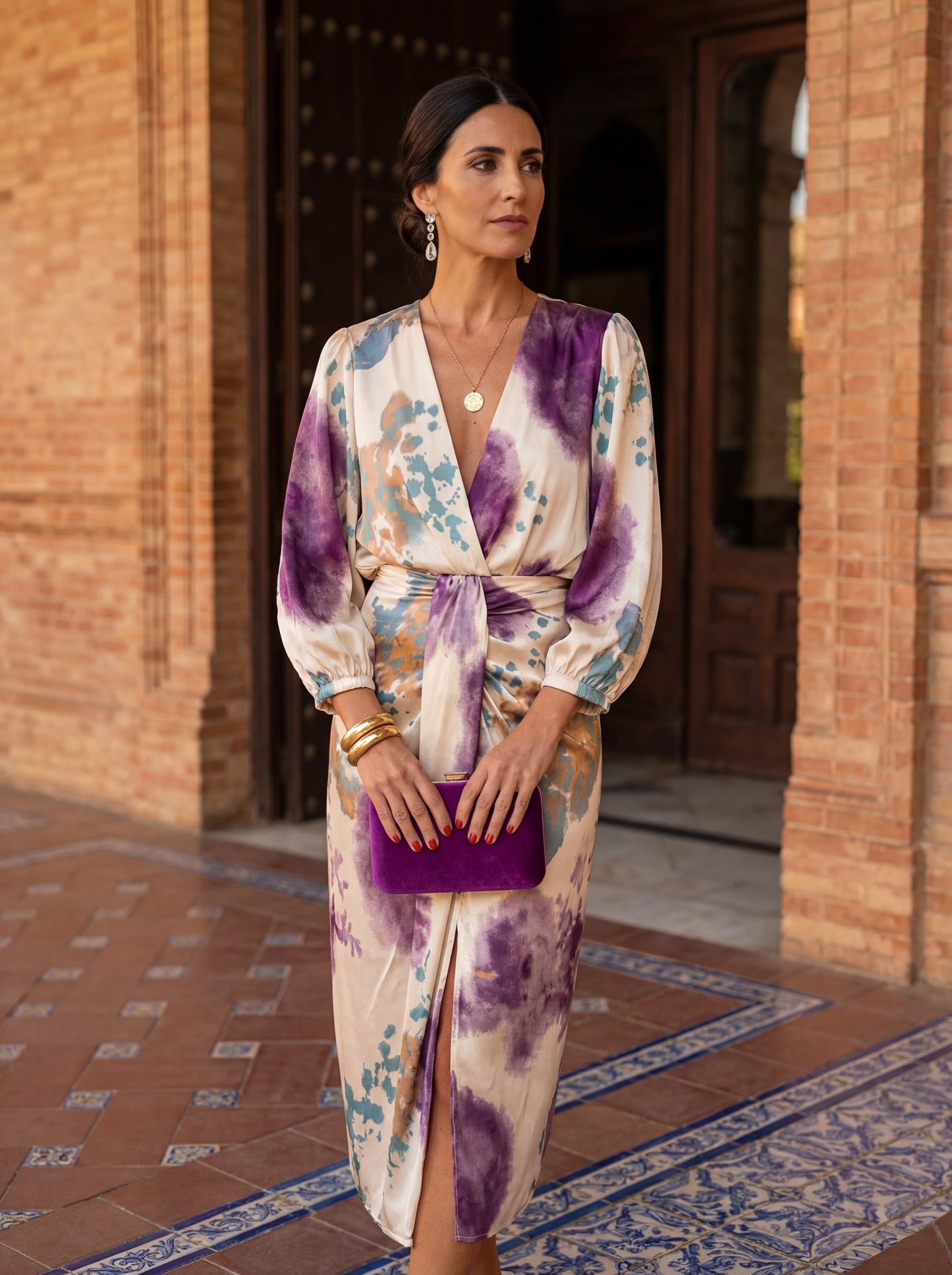 Carissa - Watercolor Wrap Midi Dress