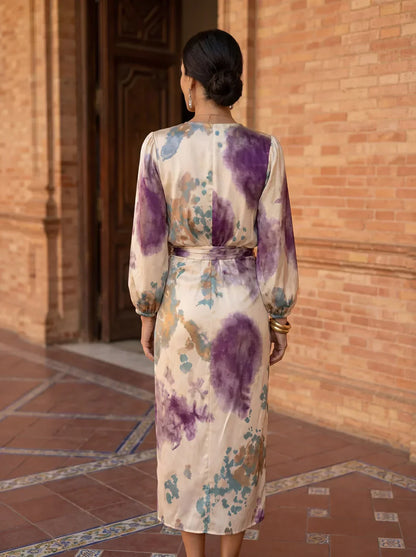Carissa - Watercolor Wrap Midi Dress