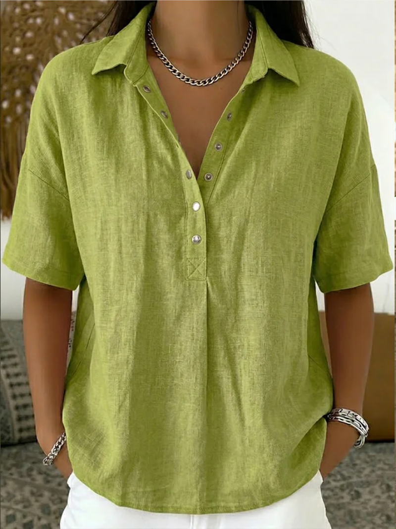Casandra - Button-Front V-Neck Blouse