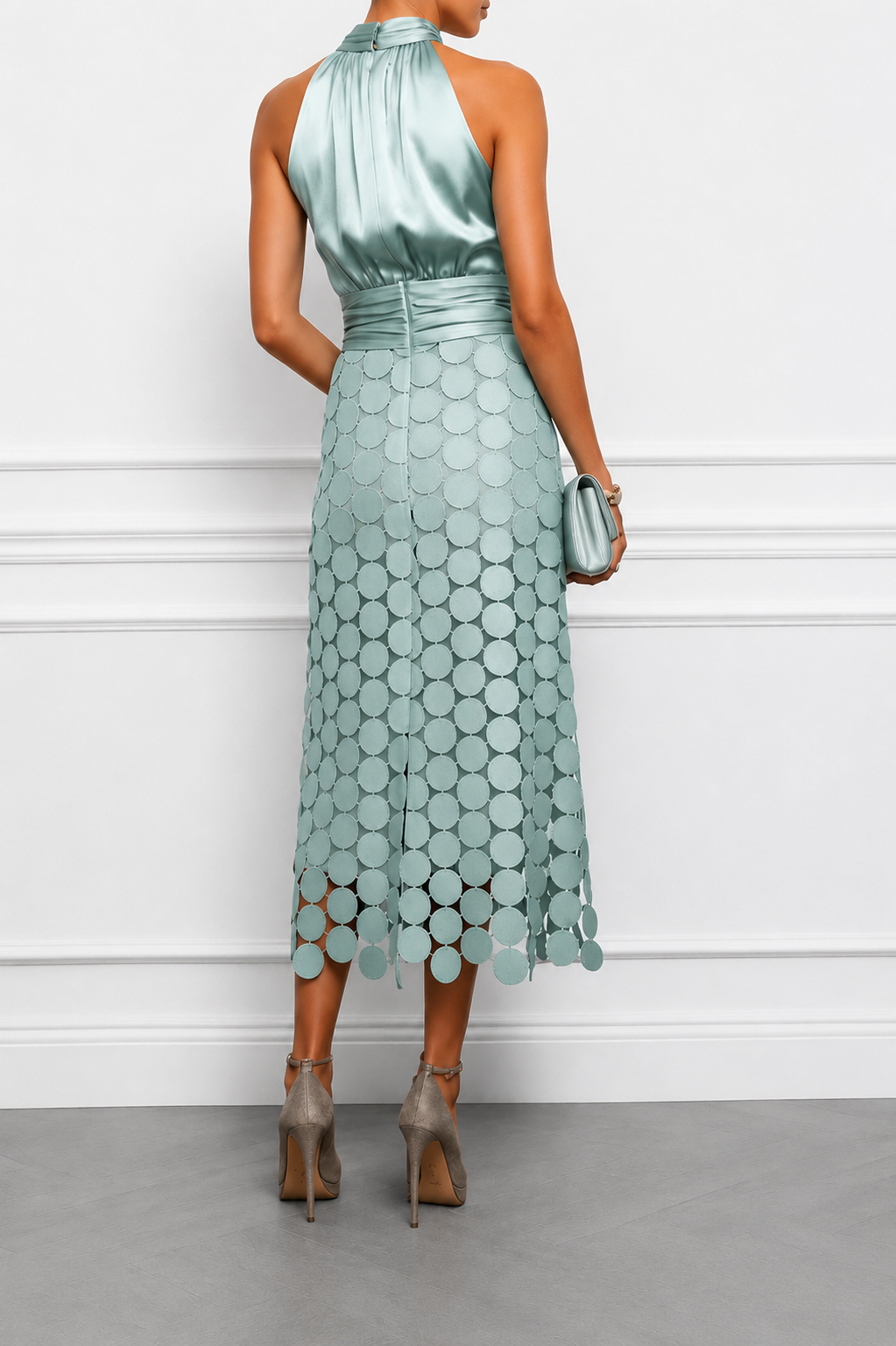 Audra - Satin-Finish Halter Midi Dress