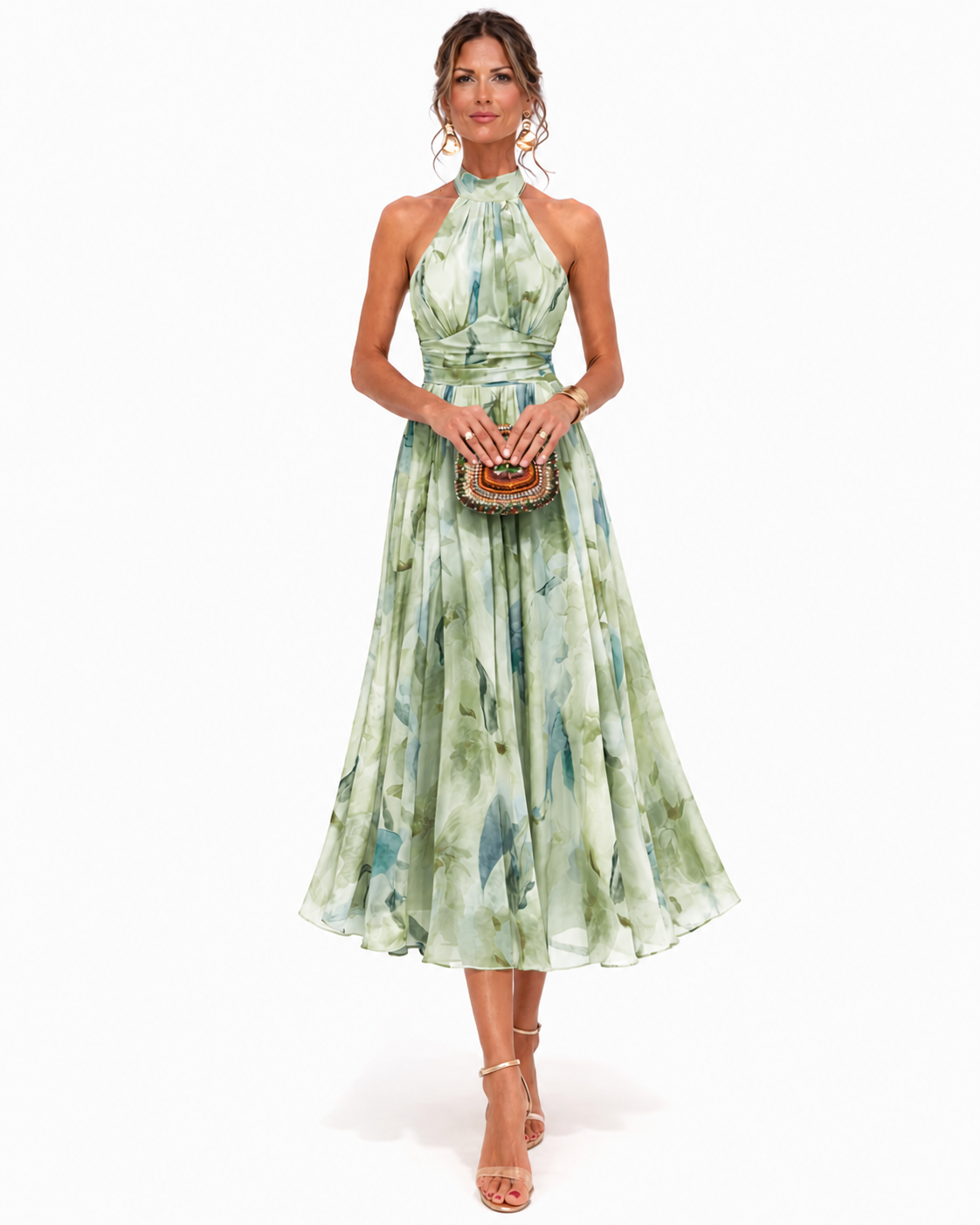 Helene - Watercolor Halter-Neck Maxi Dress