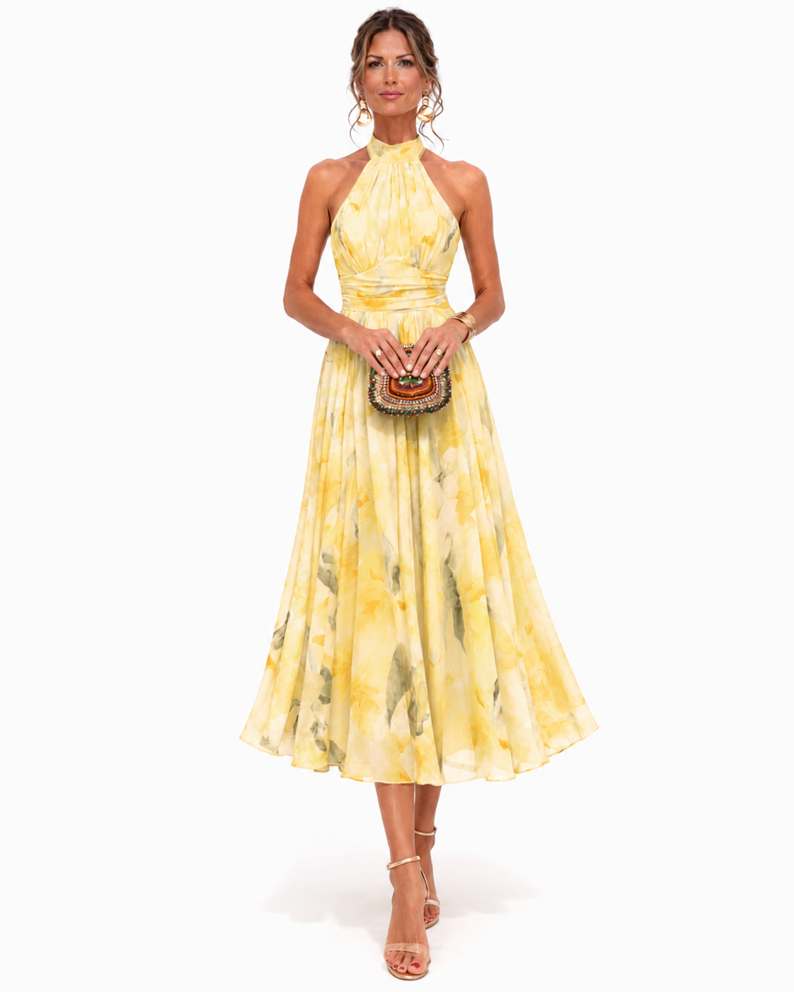 Helene - Watercolor Halter-Neck Maxi Dress