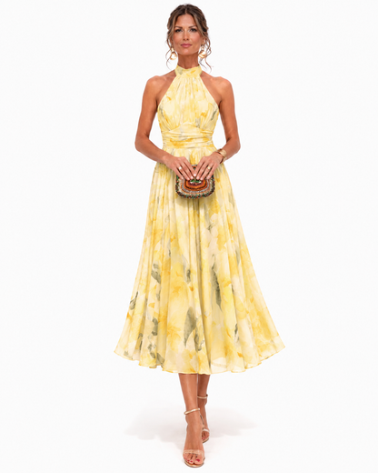 Helene - Watercolor Halter-Neck Maxi Dress