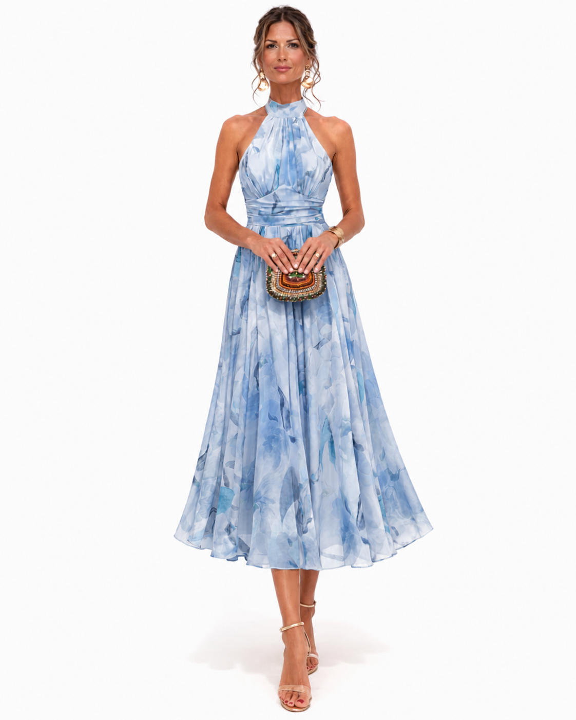 Helene - Watercolor Halter-Neck Maxi Dress