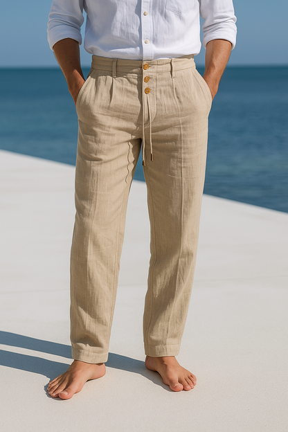 Rivento - Adjustable Waist Linen Trousers