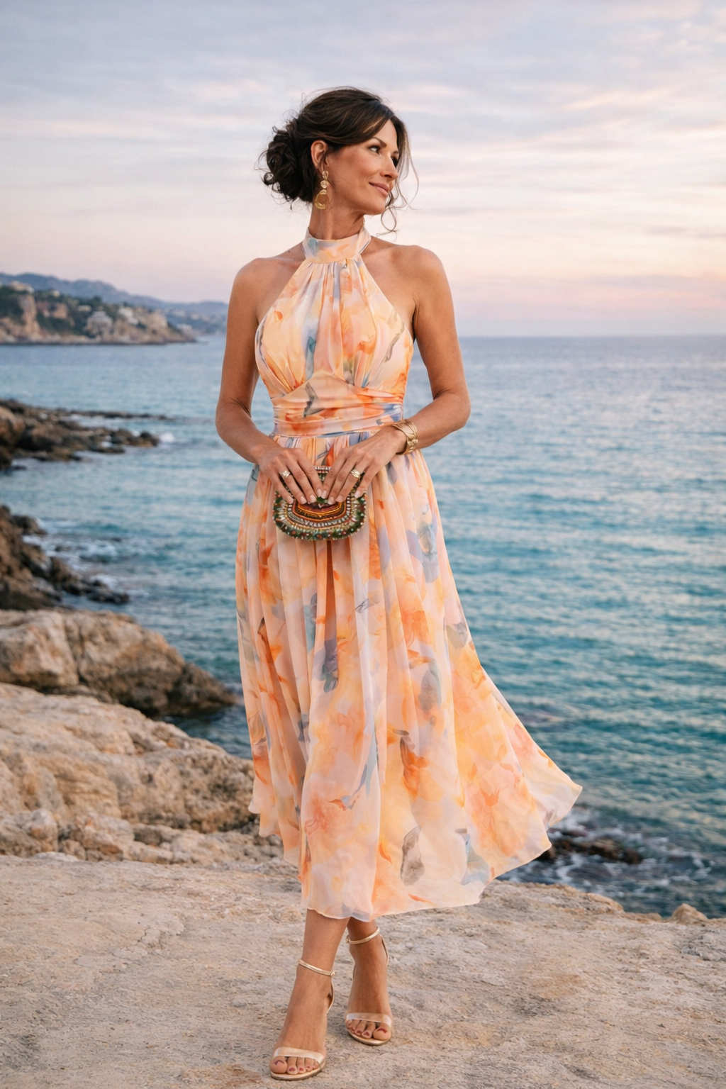 Concetta - Watercolor Halter Maxi Dress