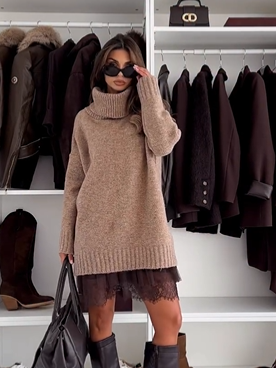 Cindy - Layered Mini Turtleneck Dress Set