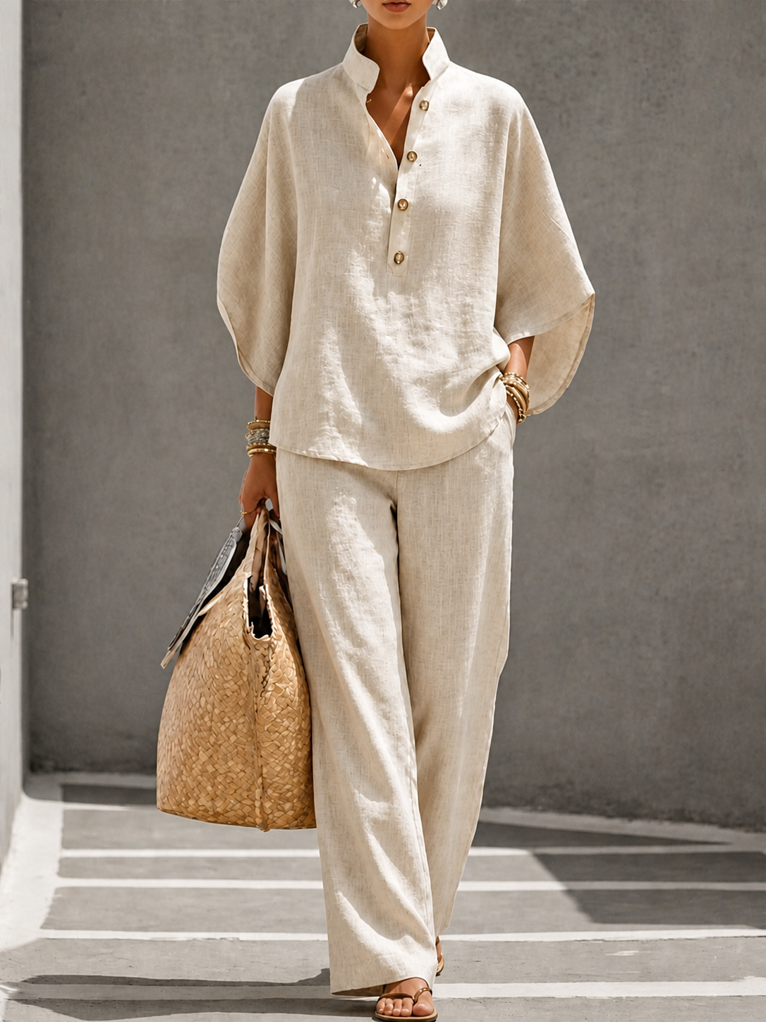 Cora - Cotton-Linen Batwing Set
