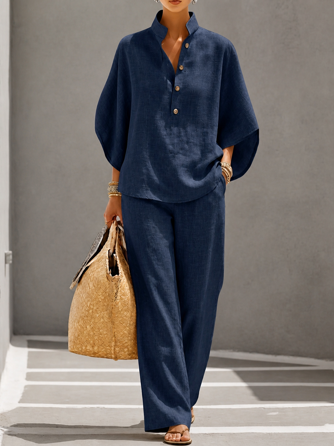 Cora - Cotton-Linen Batwing Set