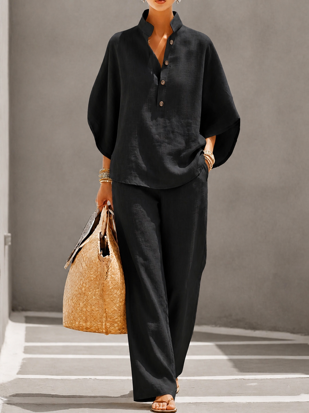 Cora - Cotton-Linen Batwing Set