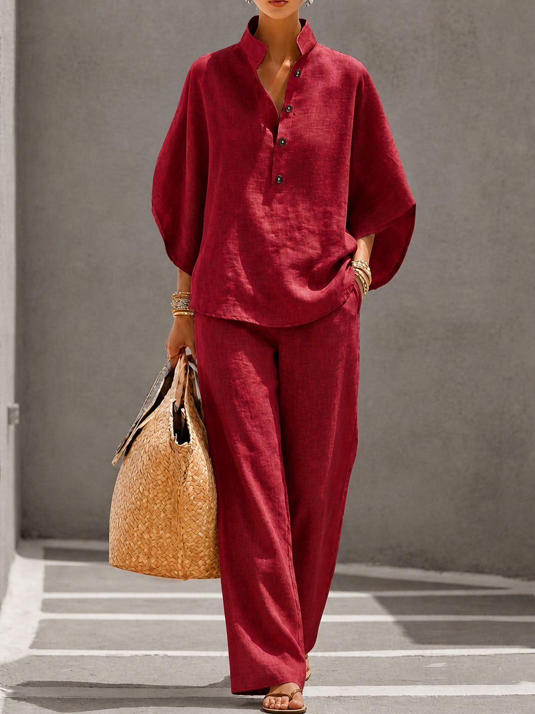 Cora - Cotton-Linen Batwing Set