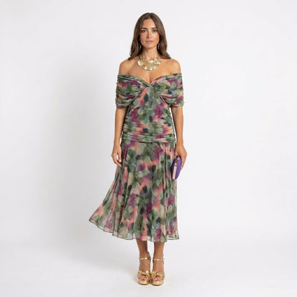 Dalma - Ruched Bardot Dress