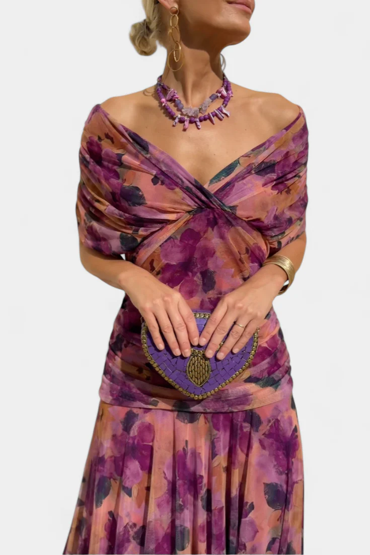 Dalma - Ruched Bardot Dress