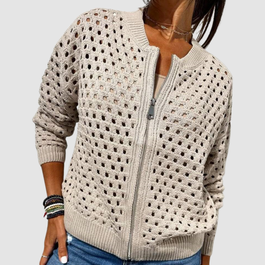 Desiree - Open-Knit Zip-Front Cardigan