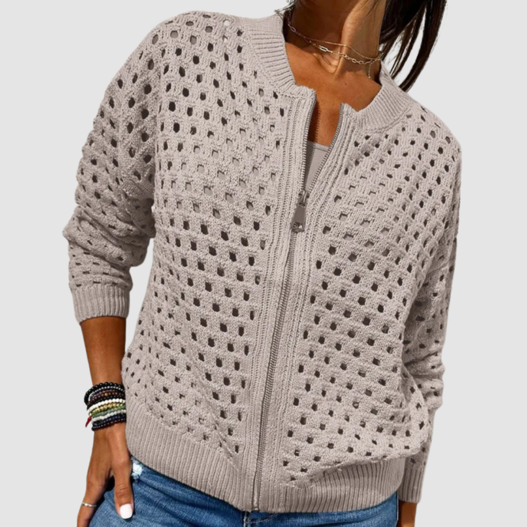 Desiree - Open-Knit Zip-Front Cardigan