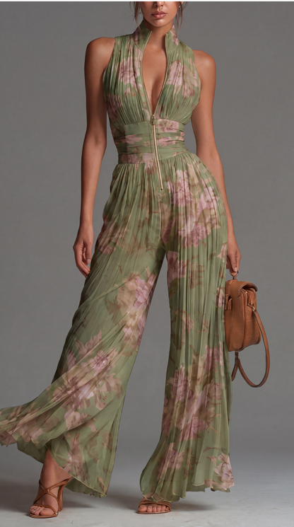 Rochelle - Floral Pleated Wide-Leg Jumpsuit