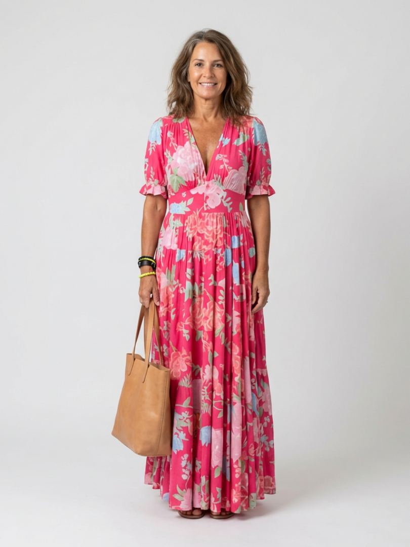 Moreno - Floral V-Neck Midi Dress