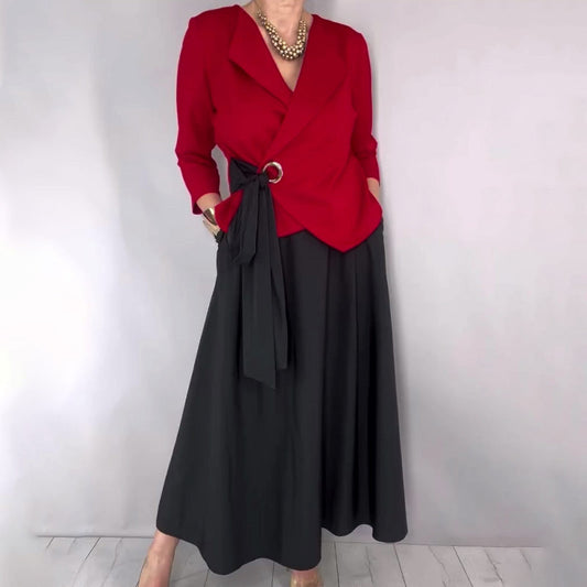 Elaris - Colorblock Wrap Top Skirt Set
