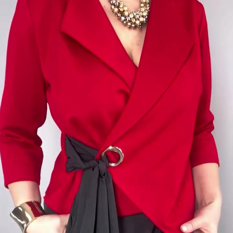 Elaris - Colorblock Wrap Top Skirt Set
