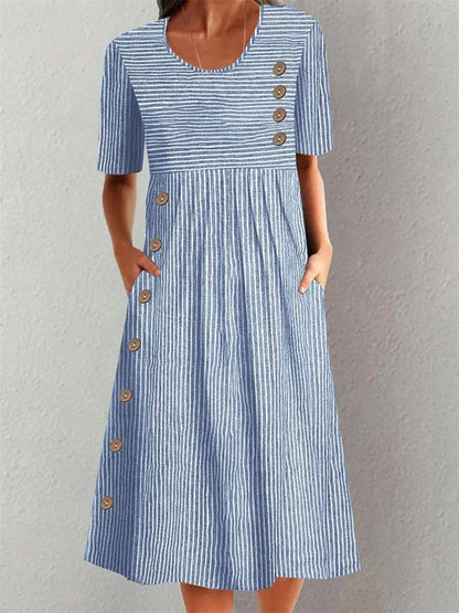 Ella - Striped Button-Detail Midi Dress