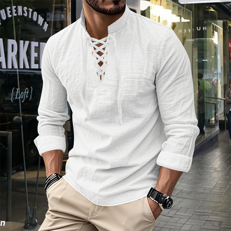 Emery - Laced-Neck Cotton-Blend Shirt