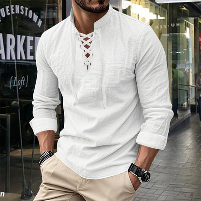 Emery - Laced-Neck Cotton-Blend Shirt