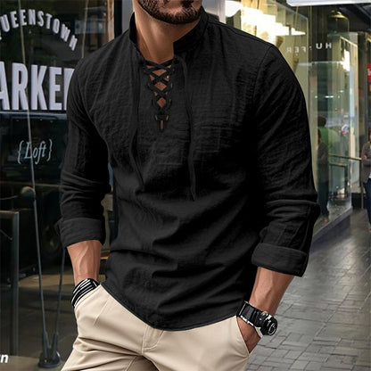 Emery - Laced-Neck Cotton-Blend Shirt