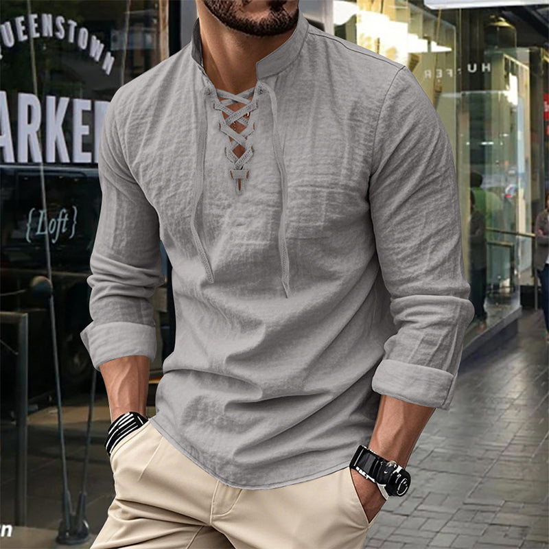 Emery - Laced-Neck Cotton-Blend Shirt