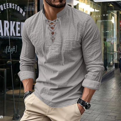 Emery - Laced-Neck Cotton-Blend Shirt