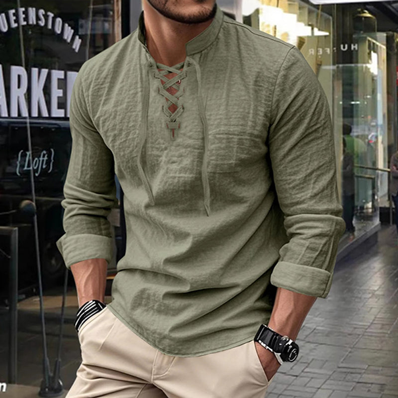 Emery - Laced-Neck Cotton-Blend Shirt
