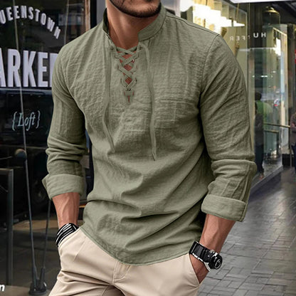 Emery - Laced-Neck Cotton-Blend Shirt
