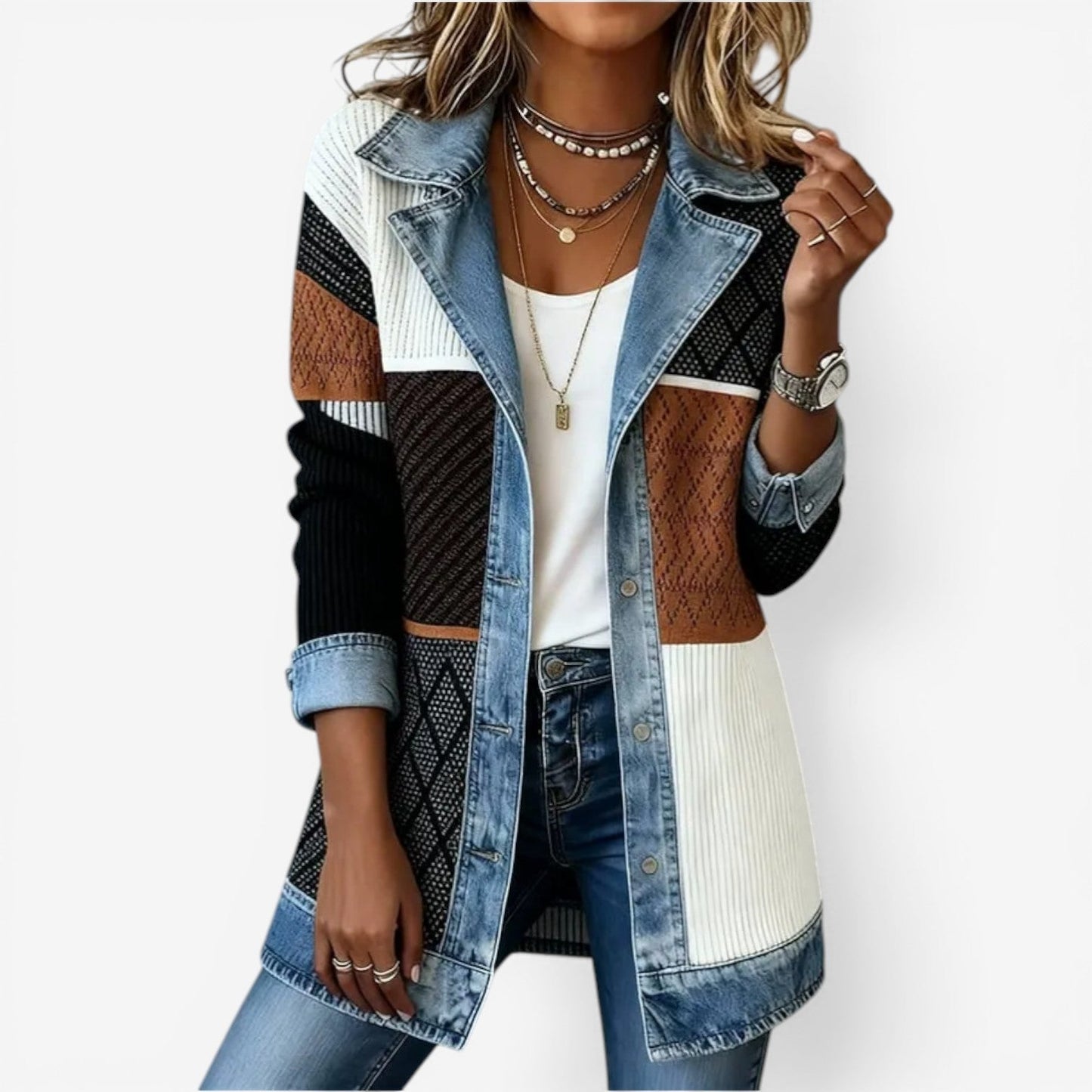 Emili - Knit-Denim Layering Jacket