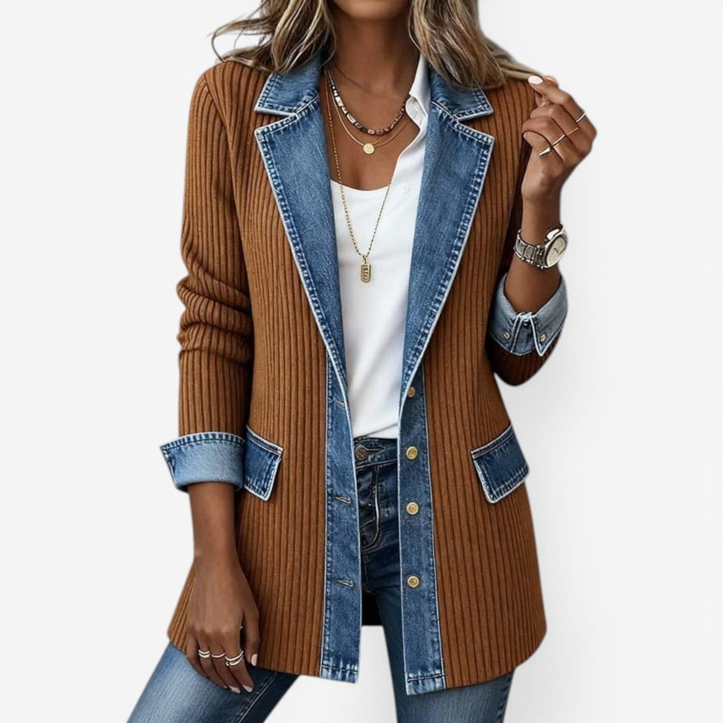 Emili - Knit-Denim Layering Jacket