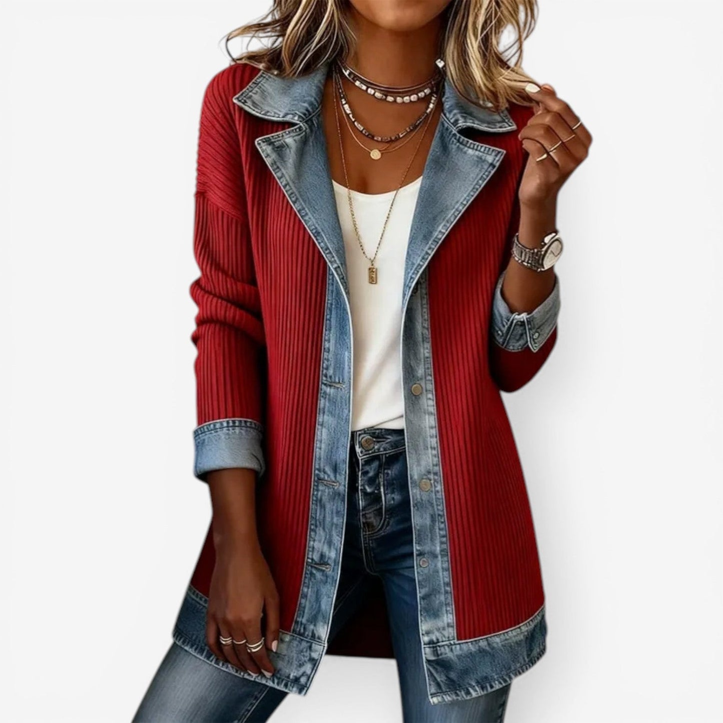 Emili - Knit-Denim Layering Jacket