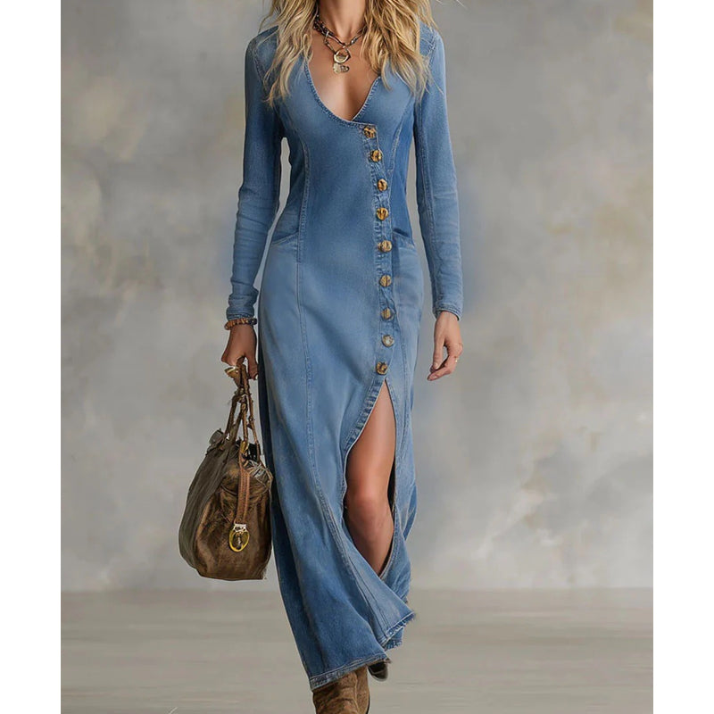 Estella - Asymmetric V-Neck Maxi Dress
