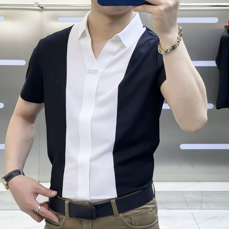 Gilbert - Slim Linen-Blend Patchwork Shirt