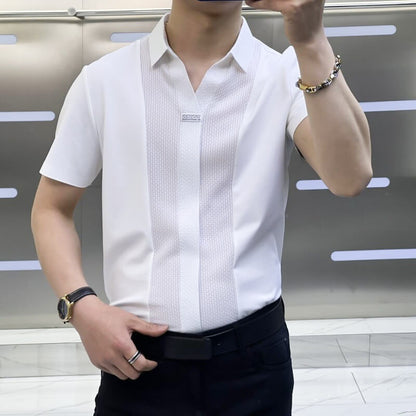 Gilbert - Slim Linen-Blend Patchwork Shirt