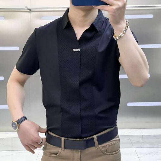Gilbert - Slim Linen-Blend Patchwork Shirt